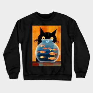 Black Cat and Goldfish Bowl Crewneck Sweatshirt